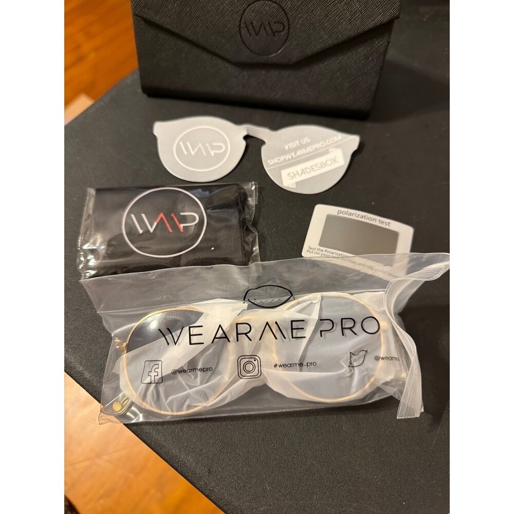 Wearme Pro Polarized Round Sunglasses Gold Frame Black Lens With Case Cloth NEW